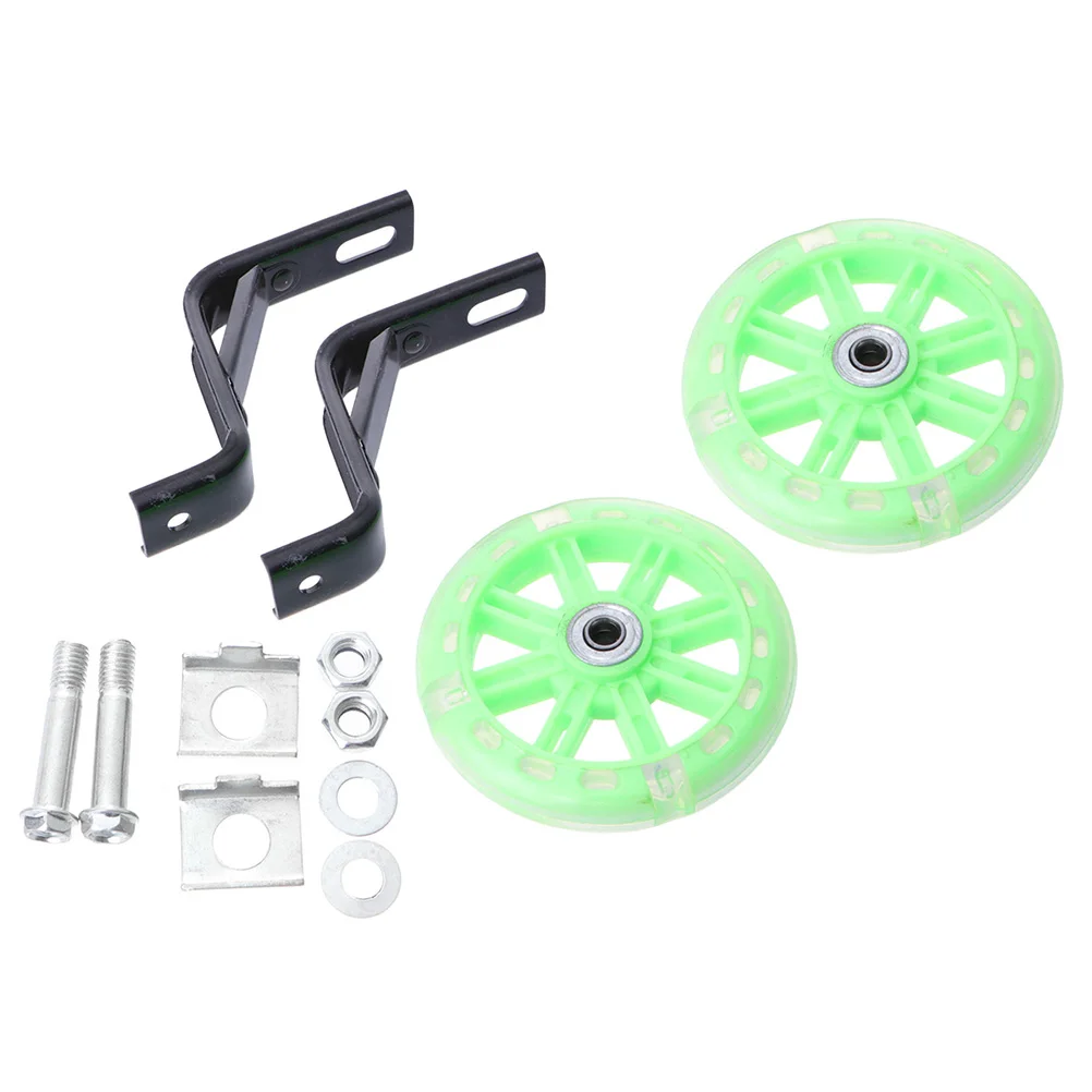 

2 pcs Flashing Auxiliary Wheels For Kids Bike Mute Training Cycling Wheels 12 Inch Bracket Green Sturdy Adjustable Balance Wheel