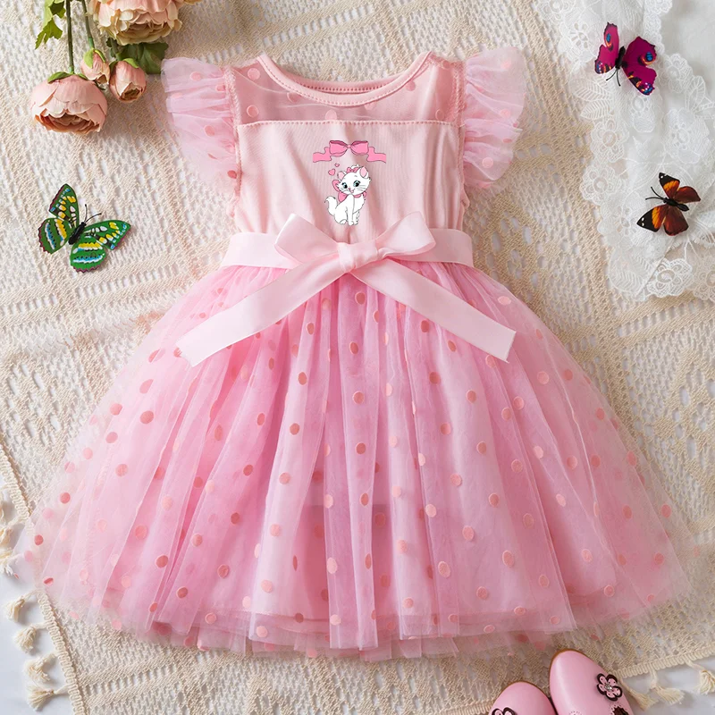 The Aristocats Marie Cat 2-6Y Baby Girl Dress Princess Mesh Skirt Wedding Party Dresses Summer Sleeveless for Girls Summer