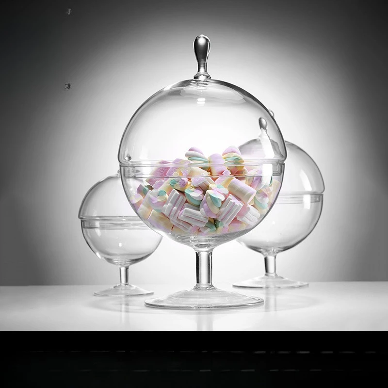 Tall jar crystal glass candy decorative jar household European candy jar storage with lid