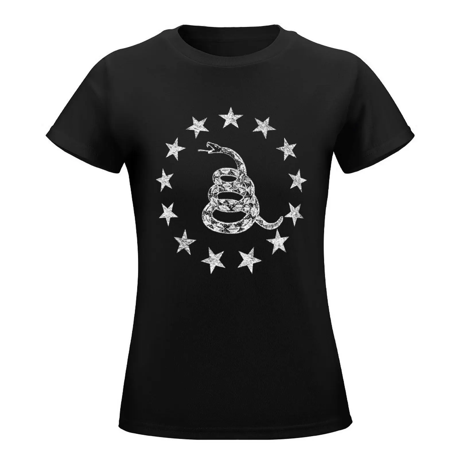 GADSDEN RATTLESNAKE BETSY ROSS FLAG RING OF STARS T-Shirt aesthetic clothes plus size tops female funny t shirts for Women