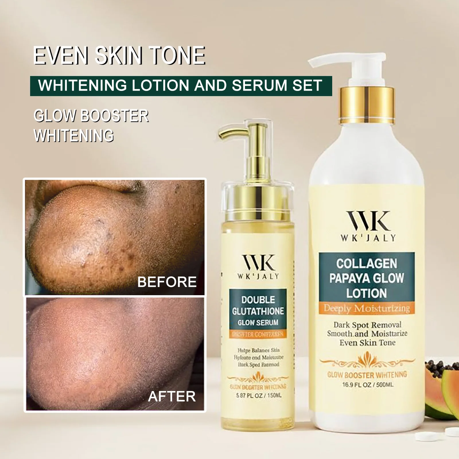 

WK JALY Collagen Whitening Set, With Papaya, Kojic Acid, Clean Skin, Reduce Black Spots, Hyperpigmentation, For All Skin Tone