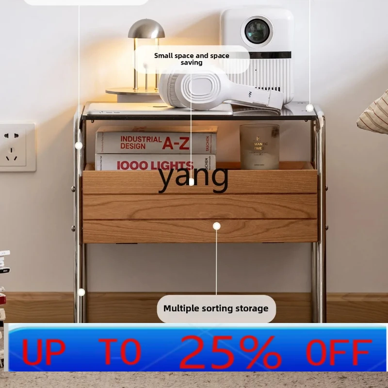 

LTT cherry wood side cabinet Nordic bedroom small apartment space saving household solid wood storage cabinet