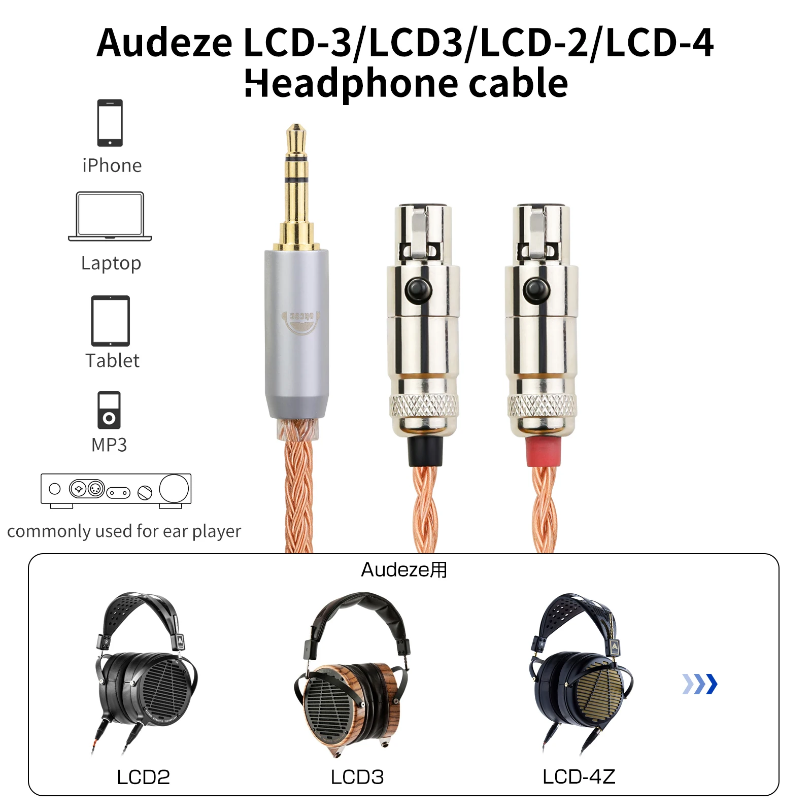 Standardowy kabel słuchawek do Audeze LCD-X LCD-4 LCD-3 2.5mm/3.5mm/4.4mm/6.35mm/4 Pin XLR/typ-C wtyk 16-rdzeniowy kabel modernizacyjny