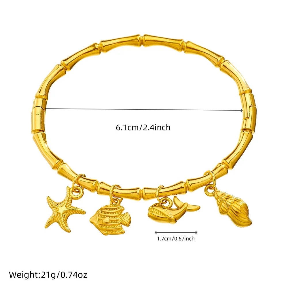 DIEYURO 316L Acero inoxidable Concha de delfín colgante de concha brazalete de bambú para mujer cadena de muñeca clásica regalo de joyería impermeable