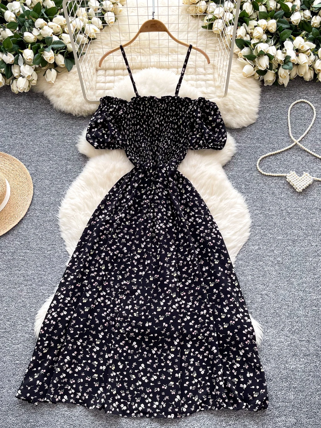 Chiffon con stampa floreale estiva Dr Vita alta da donna Bubble Sve Dimagrante Dr Coreano Sle Pendolarismo A-Line Midi Dr