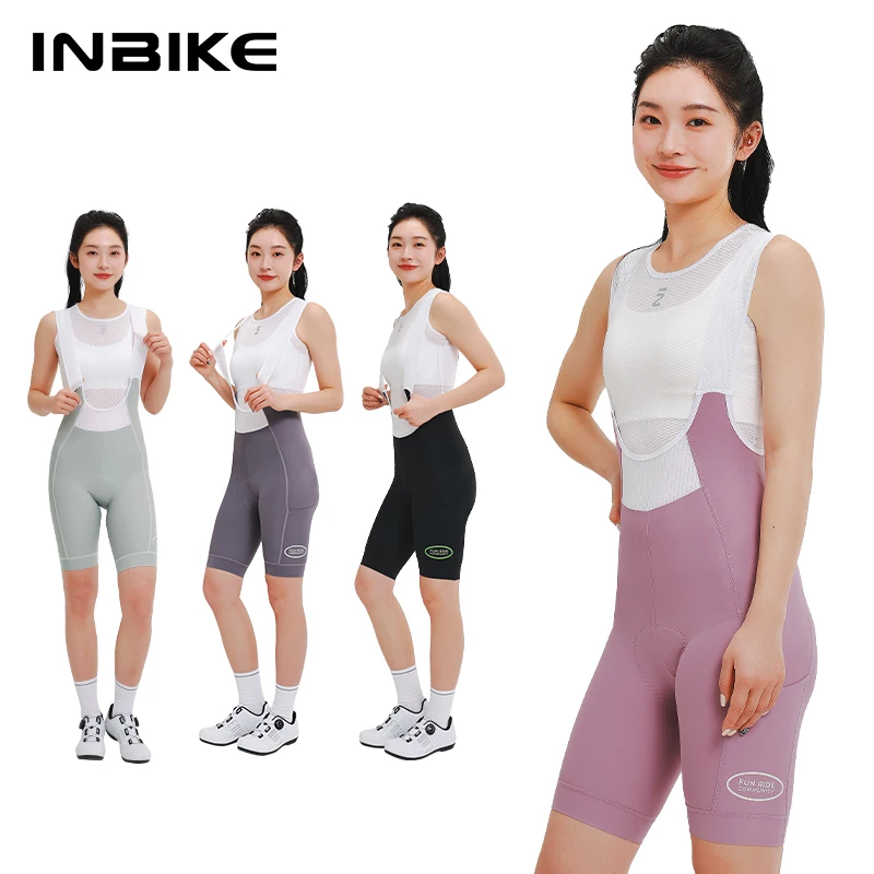 INBIKE Women's Cycling Bibs Pants High-waisted Summer Bike Shorts with Straps Shock Absorbing Bicycle Shorts MTB Cycling Clothes