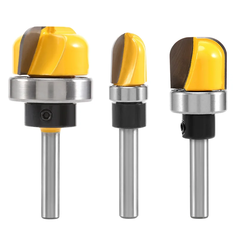 ABBN-3 pezzi Set di punte per router con ciotola e vassoio con gambo da 1/4 di pollice, set di punte per fresa con modello di ciotola e vassoio con cuscinetto a sfera