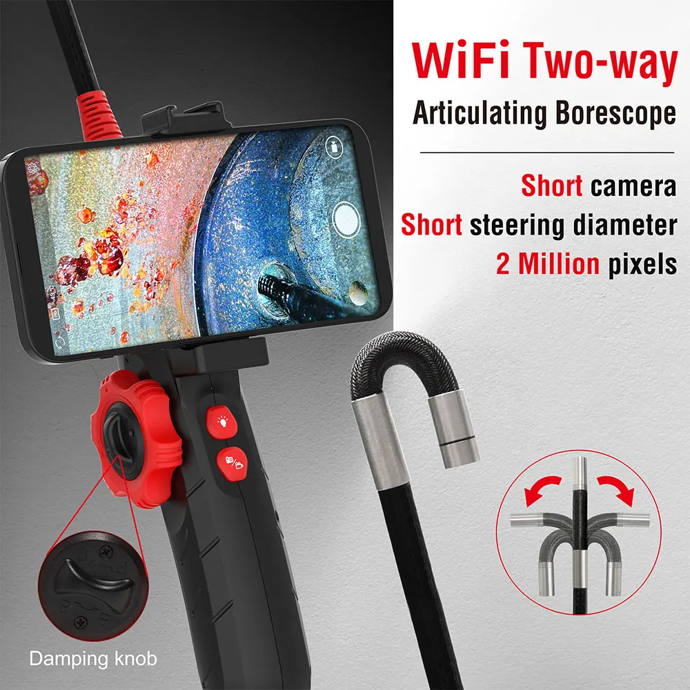 Wifi endoscope steering borescope with HD inspection camera obd2 scanner 2.0 MP Semi-Rigid Snake Cam zooming for Android and ios