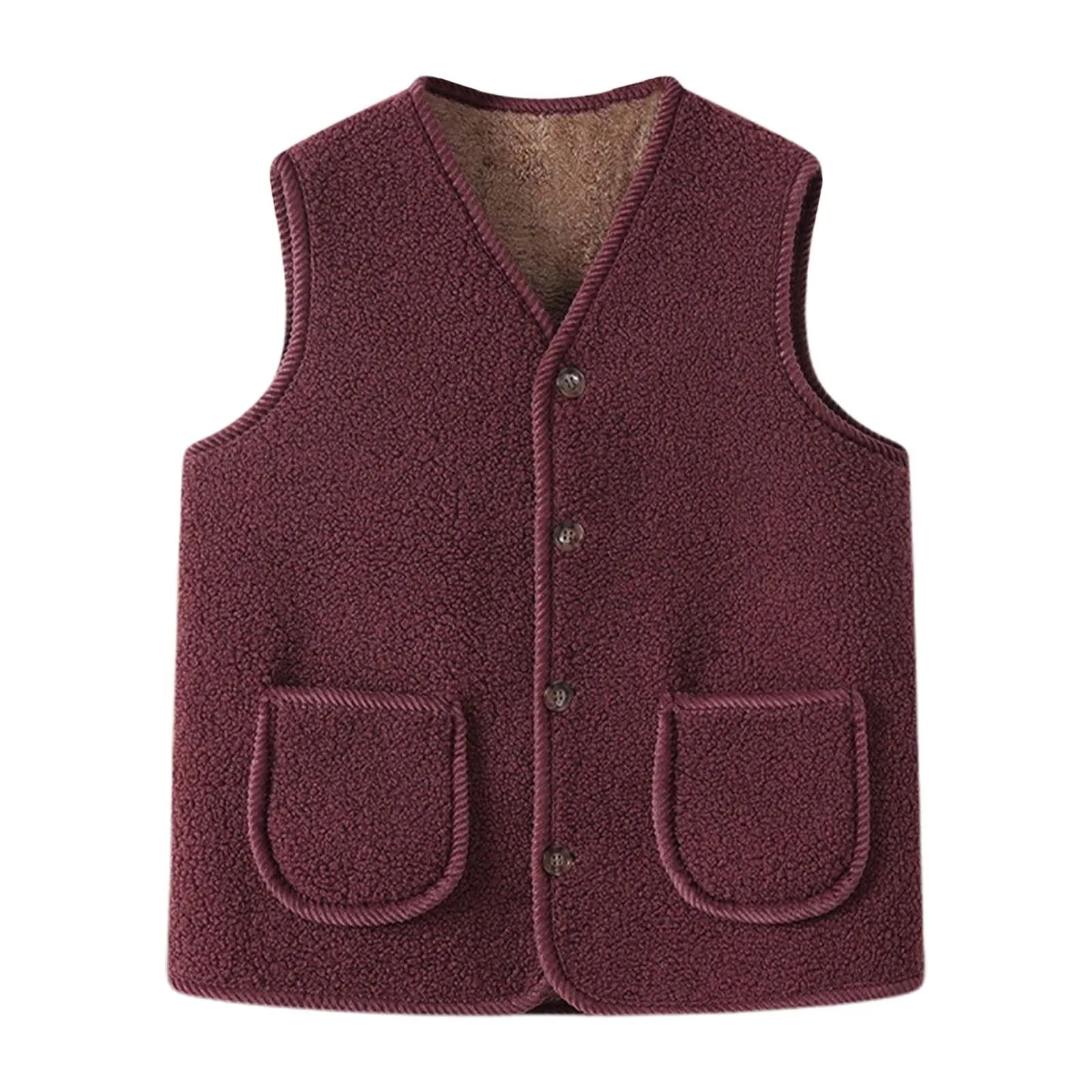 Men's Warm Lamb Wool Fleece Vest Thickened Sleeveless Cardigan For Autumn Winter V-neck Warm Home Bottom Vest Coat Clothing