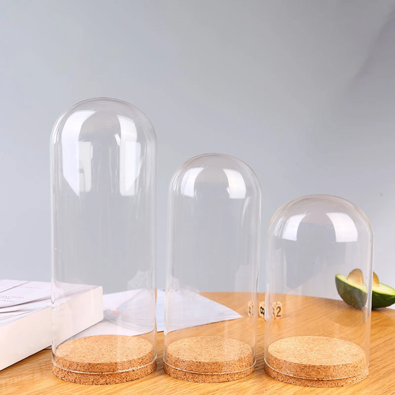 Cubierta de campana de cúpula, tarros de botellas de vidrio con tapones de corcho, campana de cristal, cúpula de exhibición para decoración de boda, oficina en casa