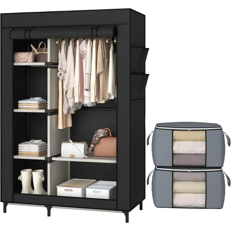 

Portable Closet, Wardrobe with 6 Shelves and Hanging Rod, Storage Organizer for Bedroom, Non-Woven Fabric Cover with 4
