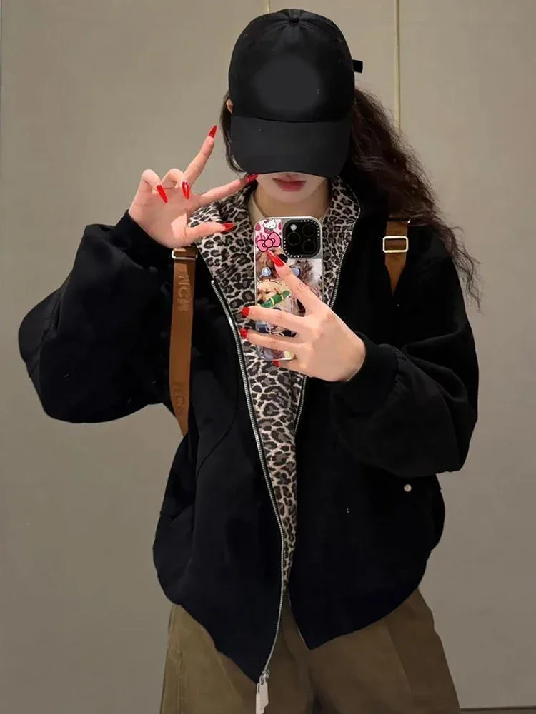 Jmprs Luipaard Retro Amerikaanse Hoodies Vrouwen Losse Hip Hop Streetwear Y2K Sweatshirts Vintage Brief Lange Mouw Bf Herfst Tops