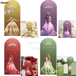 Sweet Girl 15th Birthday Arch Backdrop Cover Quinceanera Princess Glitter Dress Crown Backdrop Bridal Show Wedding Party Booth
