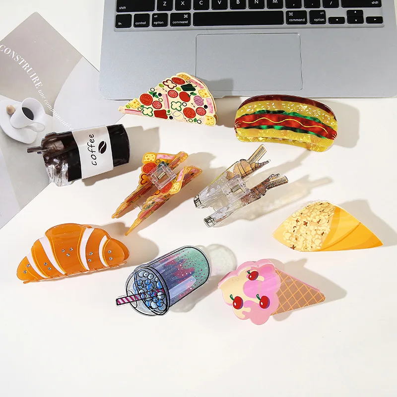 Women's Hair Clip Fashion Cartoon Simulation Beverage Cup Fun Croissant Hair Clip Versatile Simple Cute For Girl Gift Wholesale