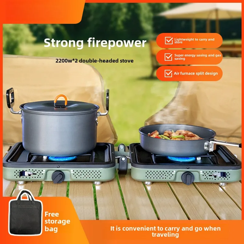 

Camping Stove Outdoor Picnic Cassette Stove Folding Portable Double-headed Gas Stove Picnic Hot Pot Windproof Stoves