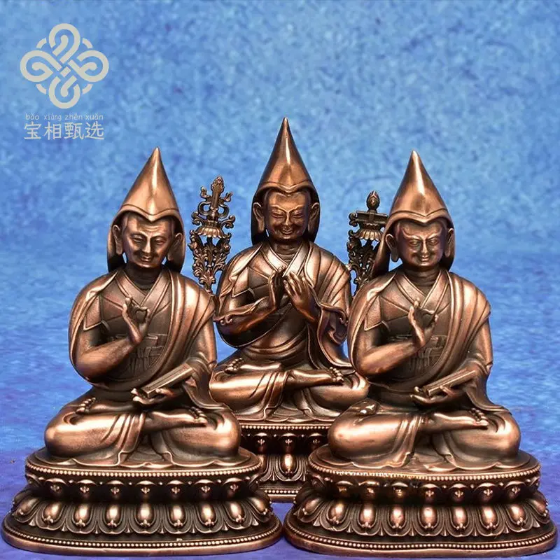 Tsongkhapa master and apprentice three pure copper copper Buddha statues selection p1 Tibetan tantra offering ornament