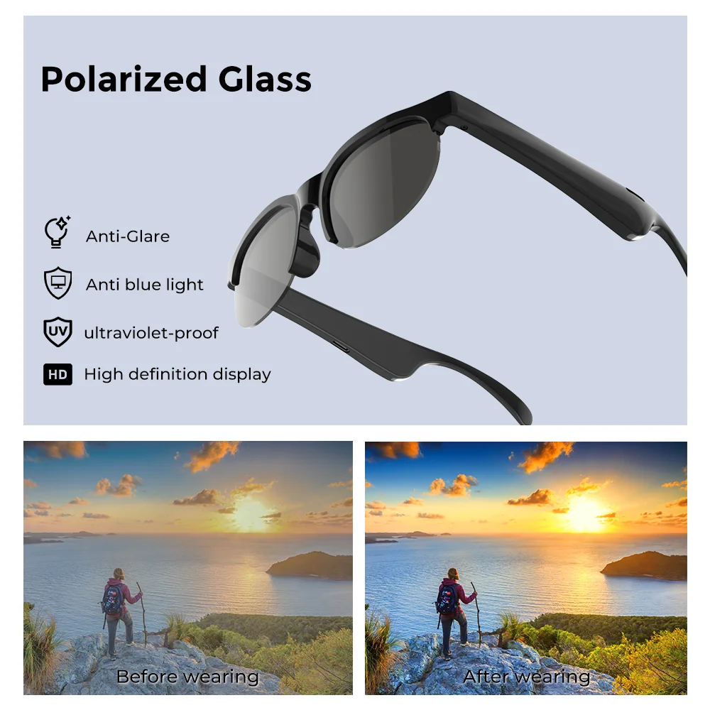 144-Language Real-Time Translator Earphones Sunglasses  AI Translation Glasses Headphone Sports Running Headsets With Microphone