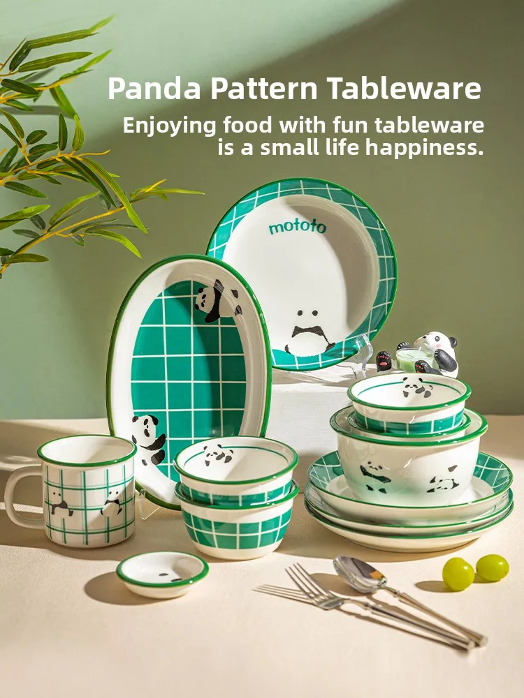 

Cute Panda Ceramic Bowl Plate Dining Set Modern Housewife Birthday Gift Rice Bowl Plate Chinese Porcelain Dinnerware