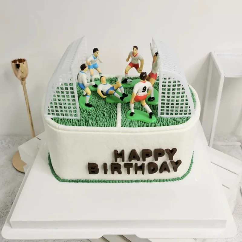 9 unids/set decoración de pastel de niño de fútbol jugadores de campo de fútbol muñeca Cupcake Topper decoración de fiesta de feliz cumpleaños