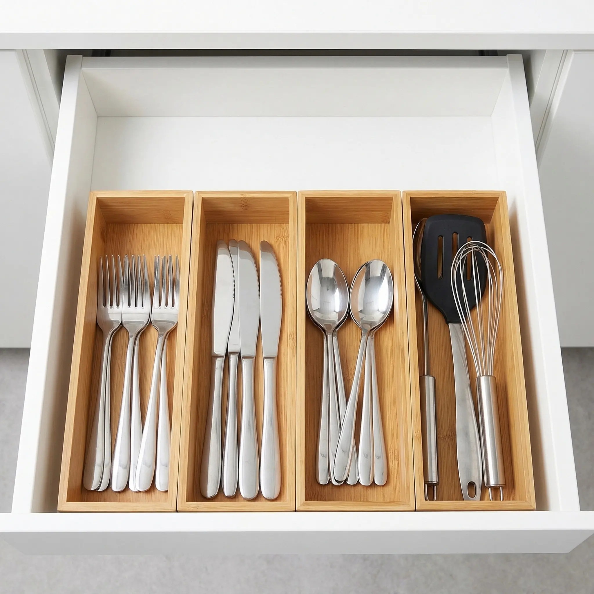 

4Pcs Bamboo Drawer Organizer Storage Box Large Capacity Tray for Kitchen Bathroom Office Makeup Cosmetics Supplies