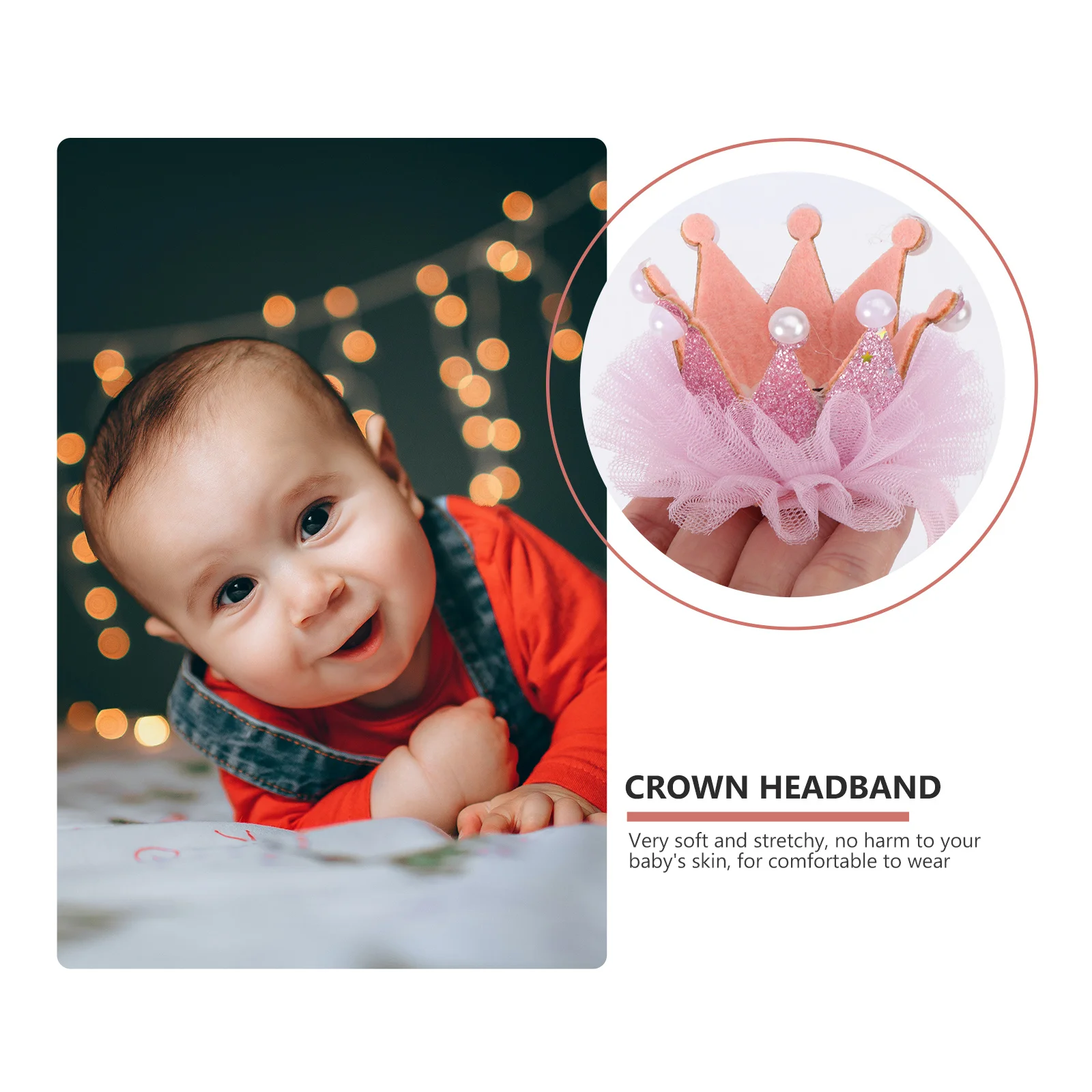 

Cute Baby Girl Elastic Crown Headband Sparkly Tiara Comfortable to Wear for Infants Toddlers and Young Children