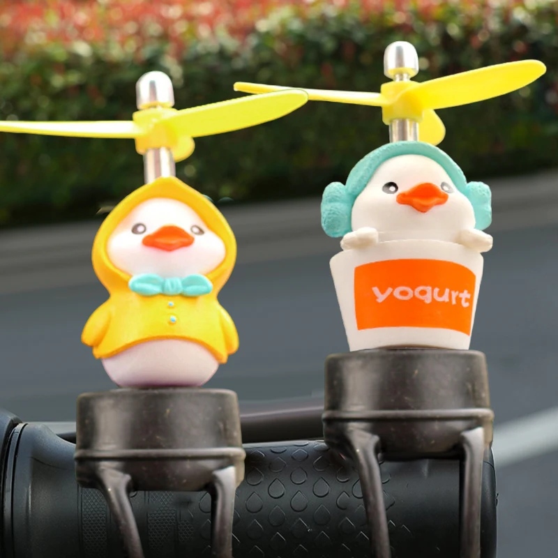 Cute Little Yellow Duck Motorcycle Riding Handlebar Decoration Toy With Propeller Bike Moto Driving Ornaments