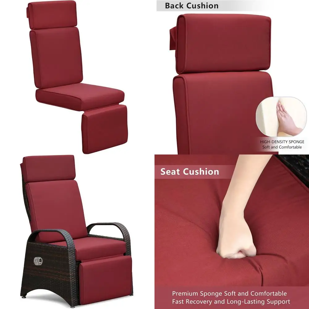 

weather-resistant outdoor recliner cushion, red waterproof seat for patio lounge chairs