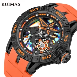 RUIMAS 337 Men Quartz Watch Blue Orange Fashion Casual Creative Unique Silicone Strap Analog Display Wristwatch for Male Boy