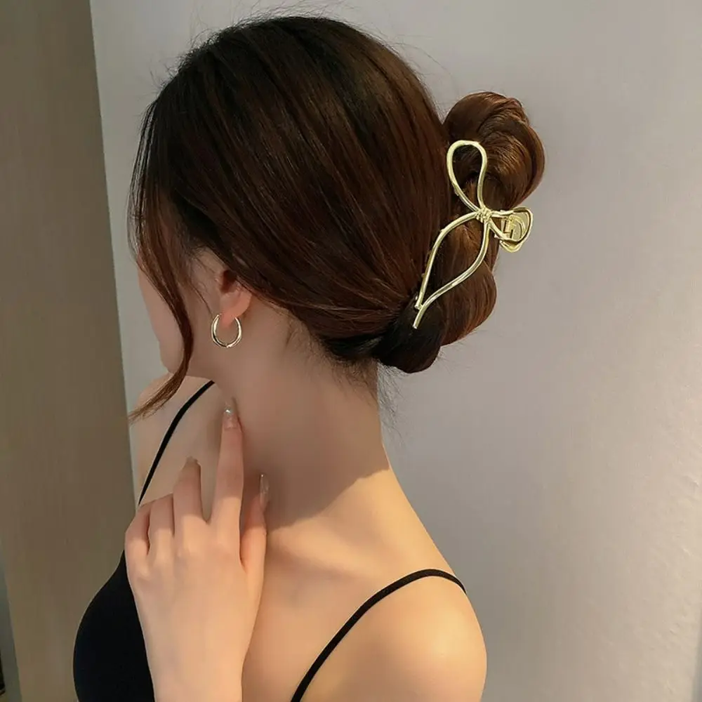 Back of Head Fashion Silver Gold Bow Strong Hold Irregular Hairpins Metal Hairpin Hair Clamps Hair Claw Clip