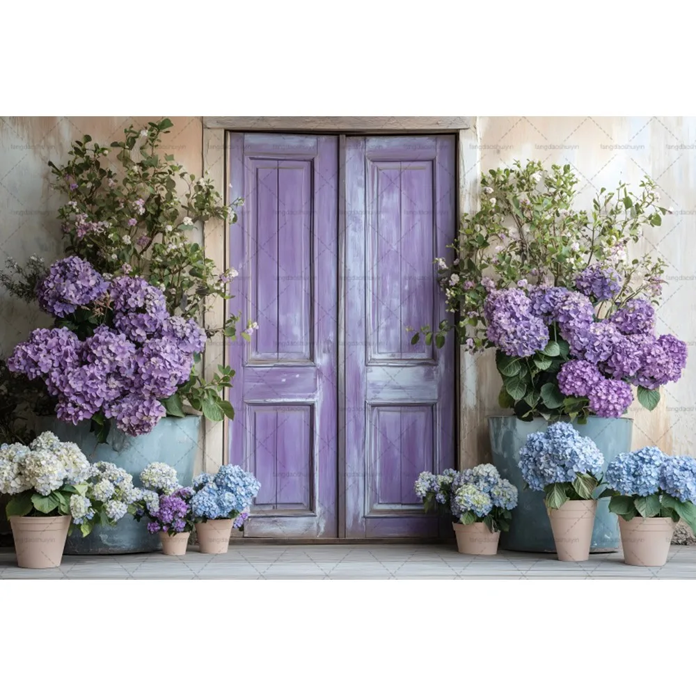 ดอกไม้สาววันเกิดการถ่ายภาพพื้นหลังประตูวินเทจ Wisteria ดอกไม้ฉากหลังเด็กทารกแสดงงานแต่งงาน Portrait Photo Studio