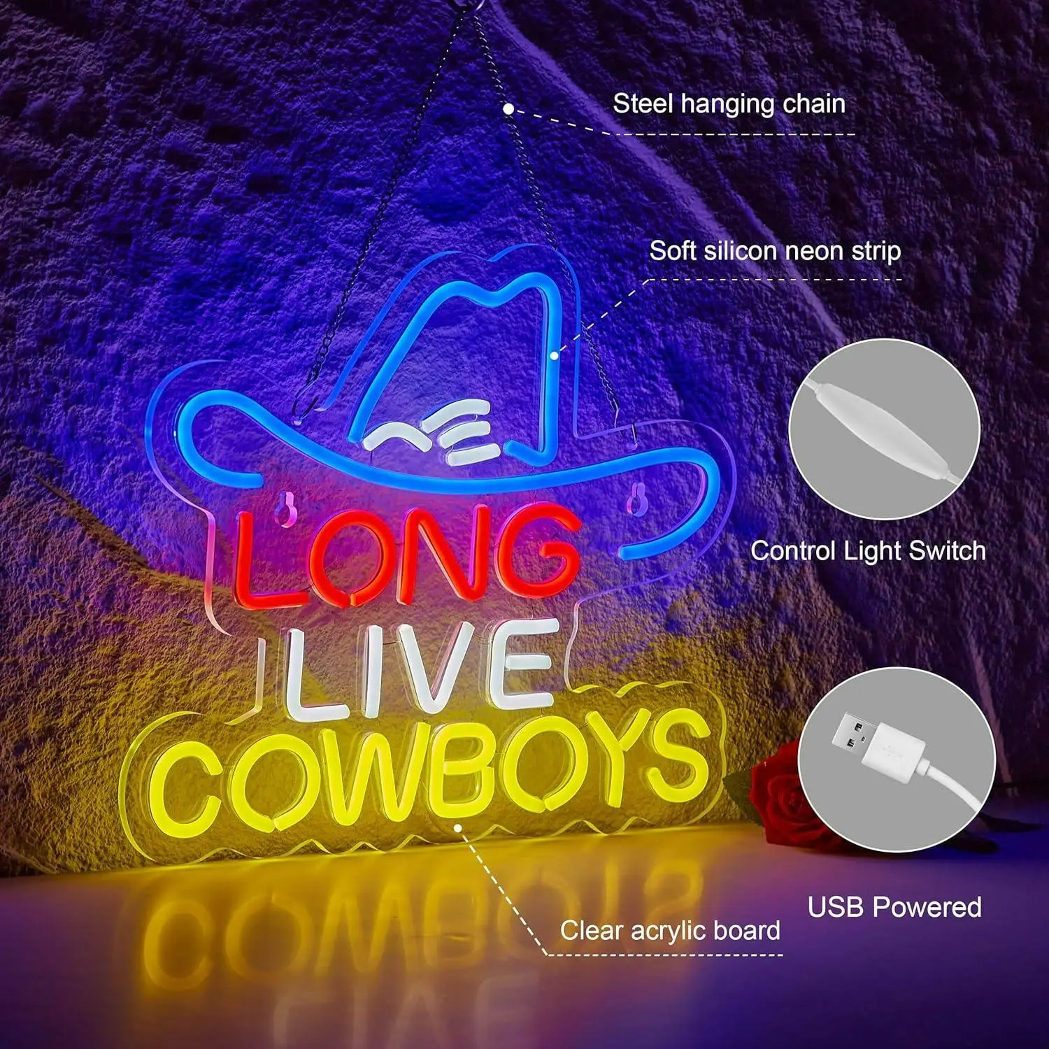 Long Live Cowboy Neon Sign LED Dimmable USB Neon Lights for Bedroom Office Hotel Pub Cafe Recreation Room Wall Artwork Decor
