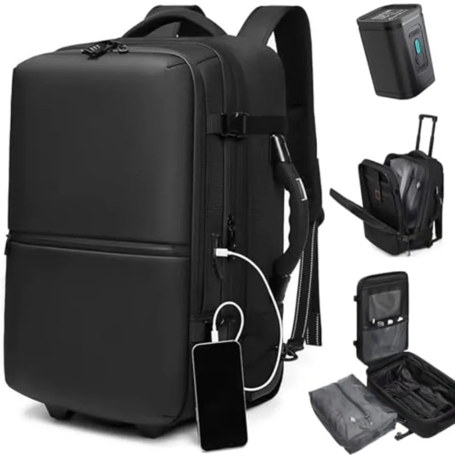 60L فراغ ضغط على ظهره مع عجلات توسيع الرجال مقاوم للماء حمل على الأمتعة حقيبة ظهر للسفر 17 بوصة محمول على ظهره