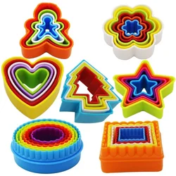 Plastic Cookie Cutters Set Christmas Cookie Cutter Mold Flower Star Heart Round Square Snow Man Biscuit Mould