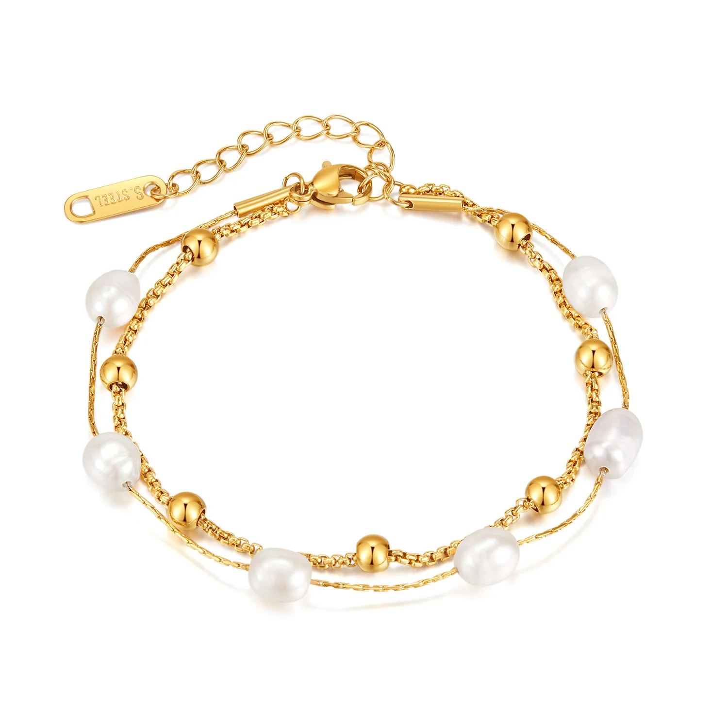 

Factory stainless steel jewelry Double Design 18K gold plated Delicate pearl bracelet