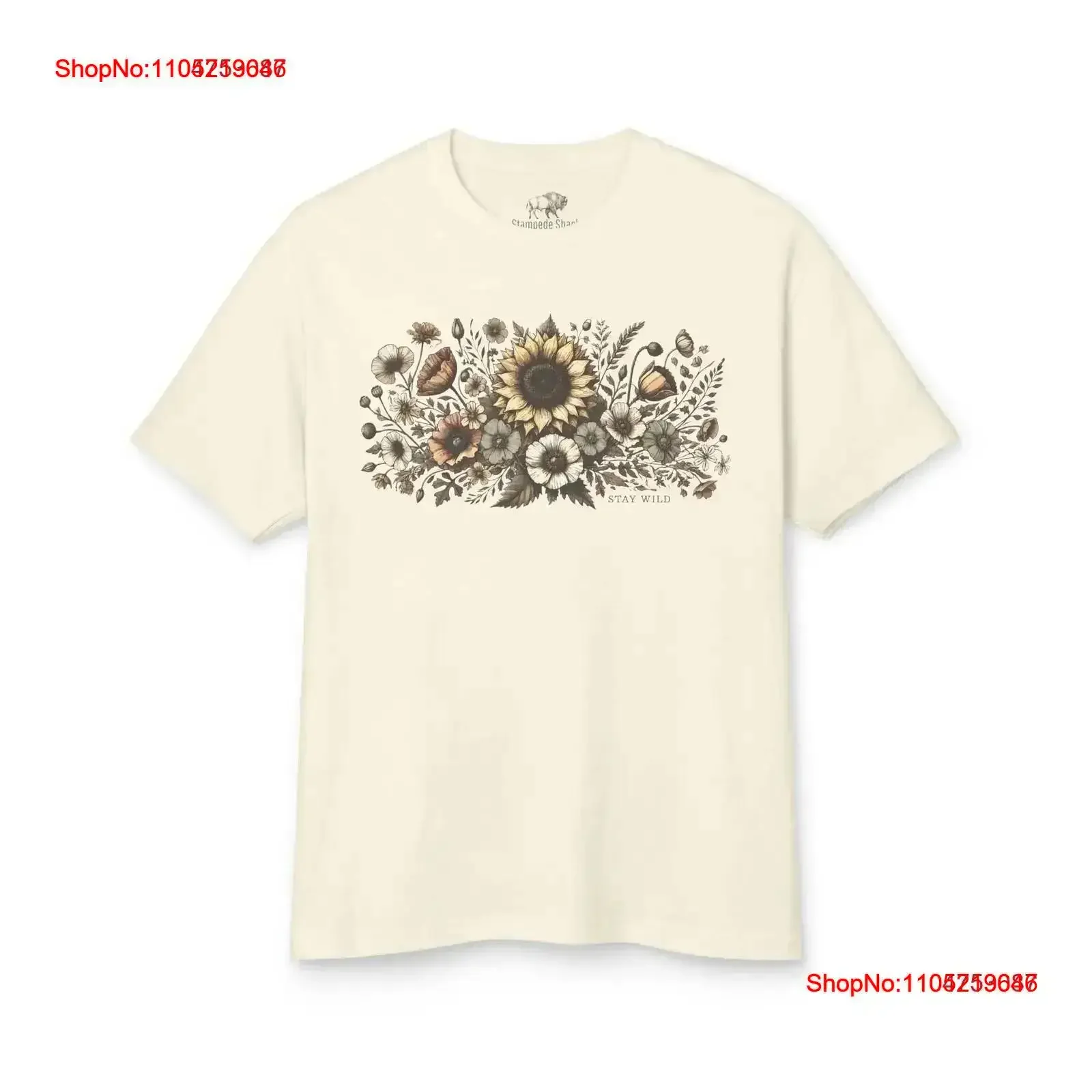 Stay Wild Vintage Floral T Shirt Heavyweight Cotton Boho Flowers Washed Comfortable Breathable vintage Washed Stylish