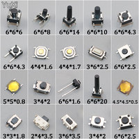 100PCS 20models Micro Switch Push Button Tact Switches Reset Mini Leaf Switch SMD DIP 2*4 / 3*4 / 3*6 / 4*4 / 6*6 / 5*5 Diy Kit