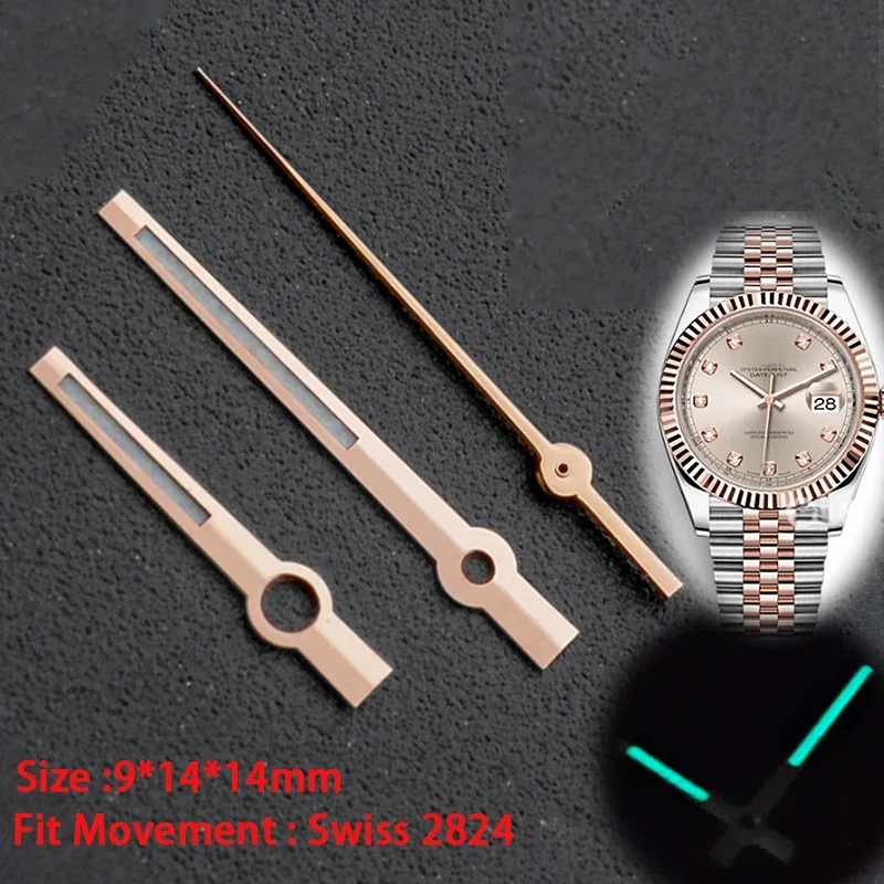Стрелки для часов, иглы, подходят для швейцарского механизма 2824, сине-зеленые светящиеся стрелки для мужских часов Rlx, запасные части для часов послепродажного обслуживания