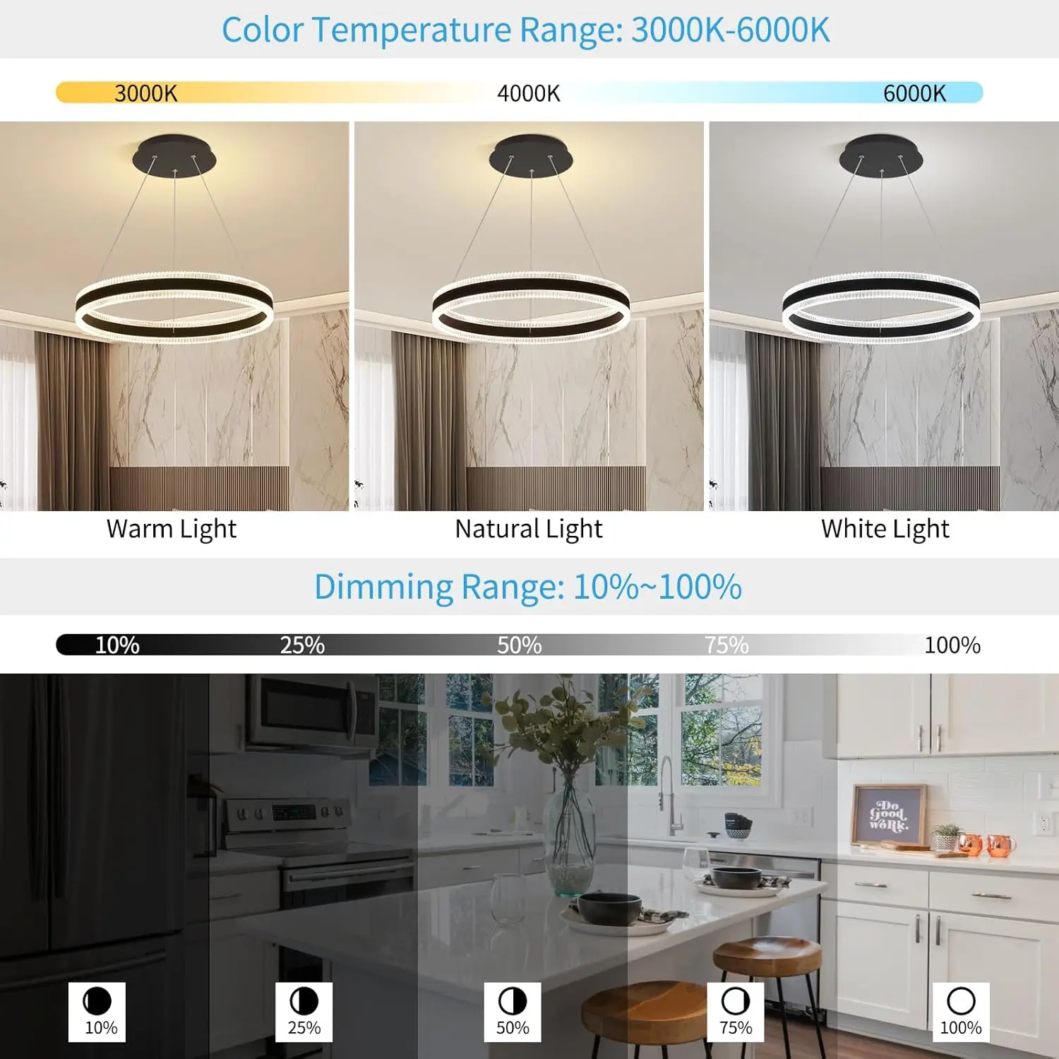 الحديثة حلقة LED الثريا عكس الضوء للطاولات الطعام غرفة المعيشة غرفة نوم المطبخ جزيرة قلادة مصباح ديكور المنزل Lusters تركيبات #2