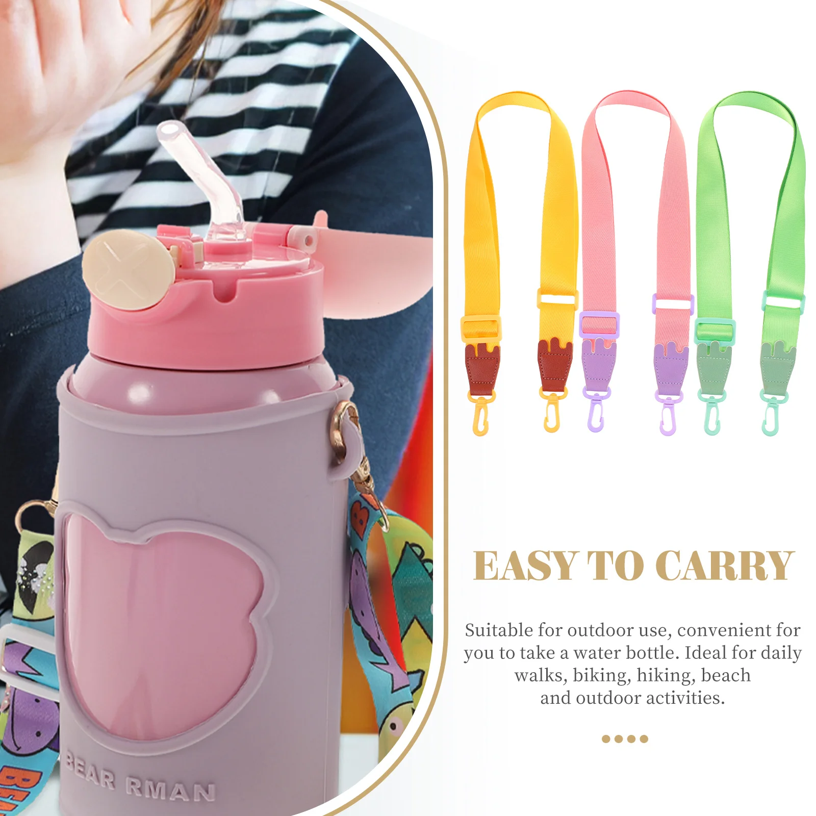 

Water Bottle Strap Durable Portable Holders for Hiking Milk Stainless Steel Glass Energy Drinks Lightweight Adjustable Carriers