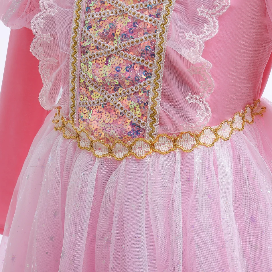 Princess Pink Dress For Girl Children Print Mesh Frocks Flower Girl Dresses for Weddings Party Girl Halloween Costume
