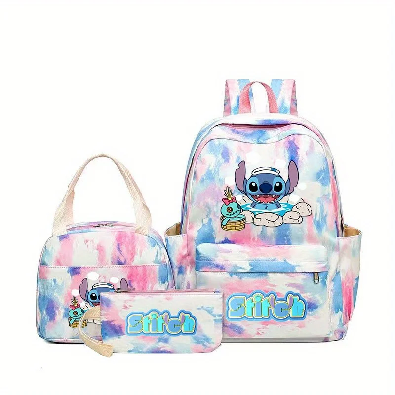 

Disney Stitch Anime Surrounding Print Book Bag Three Piece Set Stitch Pen Bag Single Shoulder Bag Backpack