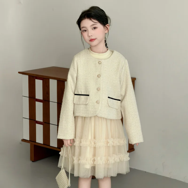 

Children's spring clothing set, stylish jacket for kids, girls' vest dress, little girl's princess dress