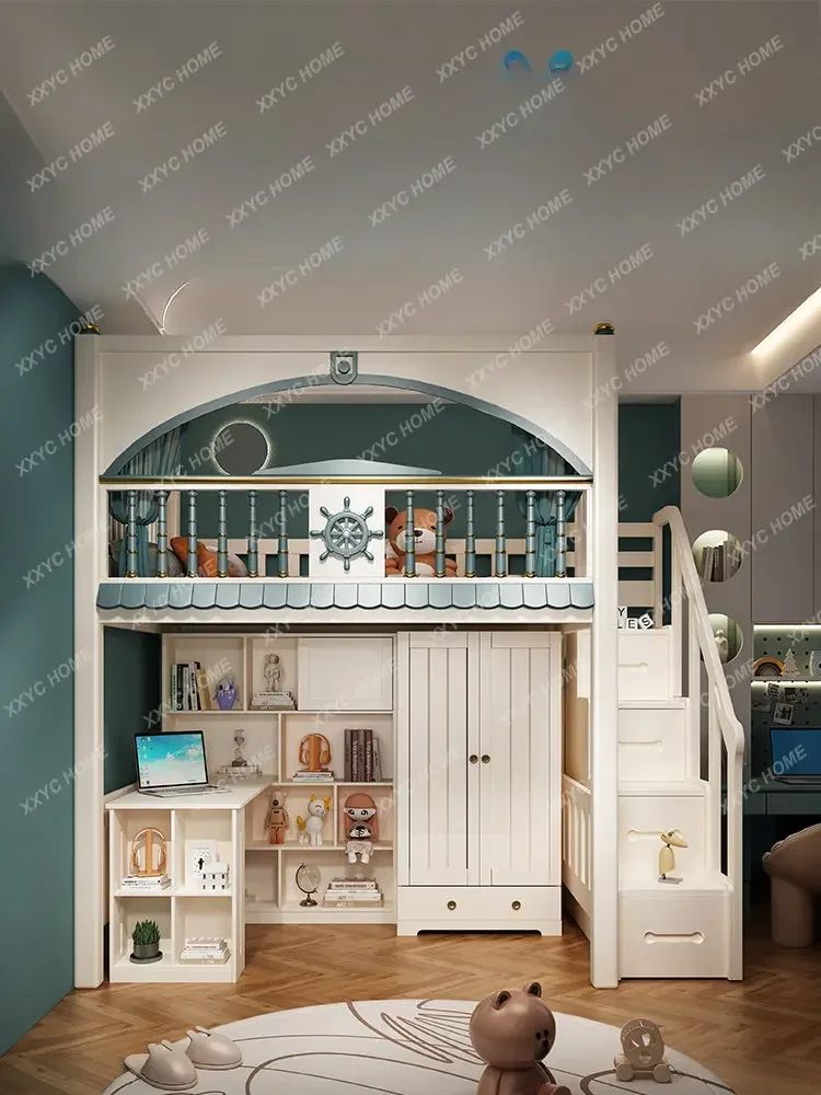 Children's Room Custom Boys and Girls Small Apartment Bunk Bed Go to Bed Empty with Slide Ladder Cabinet bunk beds for kids