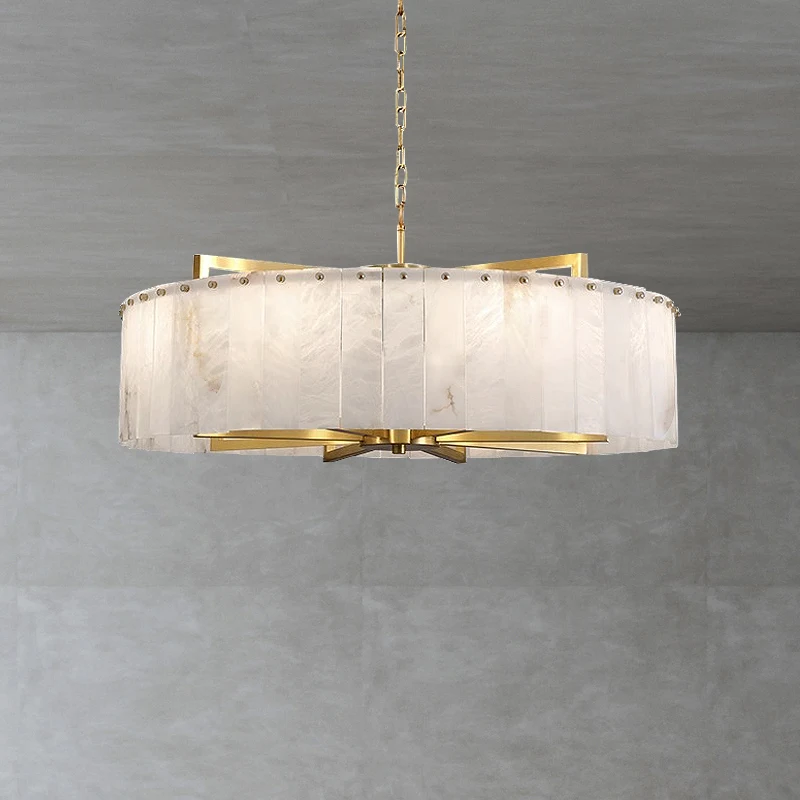 

Modern Light Luxury Living Room Over The Table Round Chandelier Hotel Lobby Bedroom Decorative Brass Marble Pendant Light