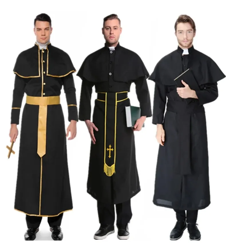 Disfraz de Purim de Pascua para Halloween para hombre, disfraz religioso de padre, sacerdote, obispo, Pastor cristiano, bata de clérigo, Cosplay