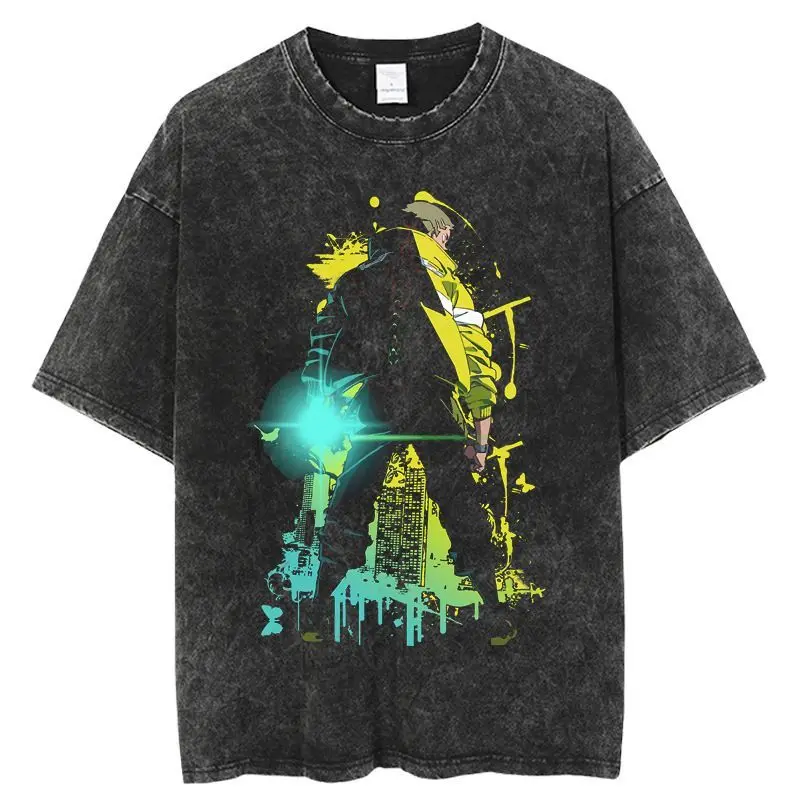 

Dorohedoro 2026 Summer Vintage Washed Cotton T Shirt Oversized Streetwear Caiman Magic Hole Splash Art Graphic Tee