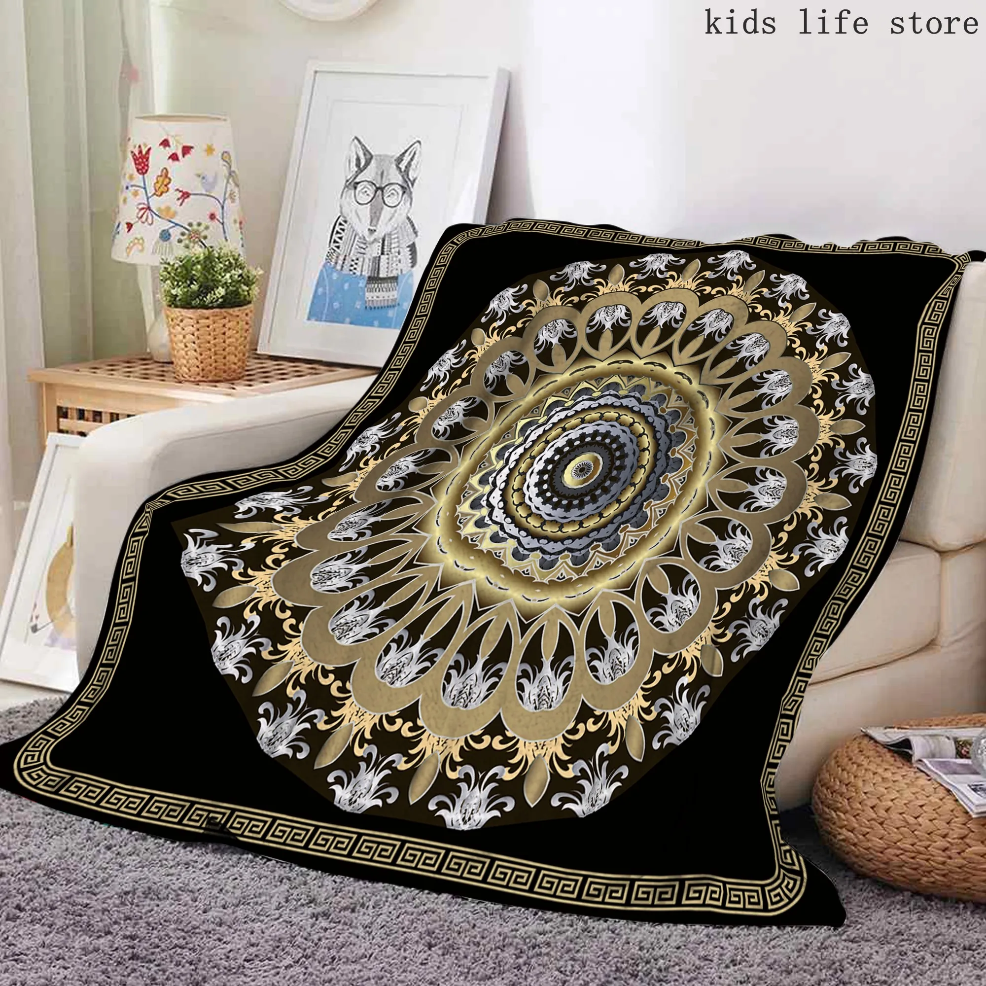 Light Luxury Blanket Flannel Blanket For Adults Bedspread Home Decor Office Air-conditioning Blanket Soft Black Gold Blanket