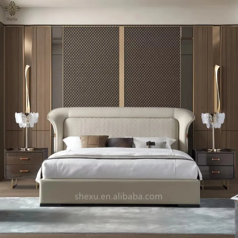 *Luxury Master Bedroom Indoor Master Bed Double Leather Original Design Large Bed Combination Set Middle Eastern Style Furniture