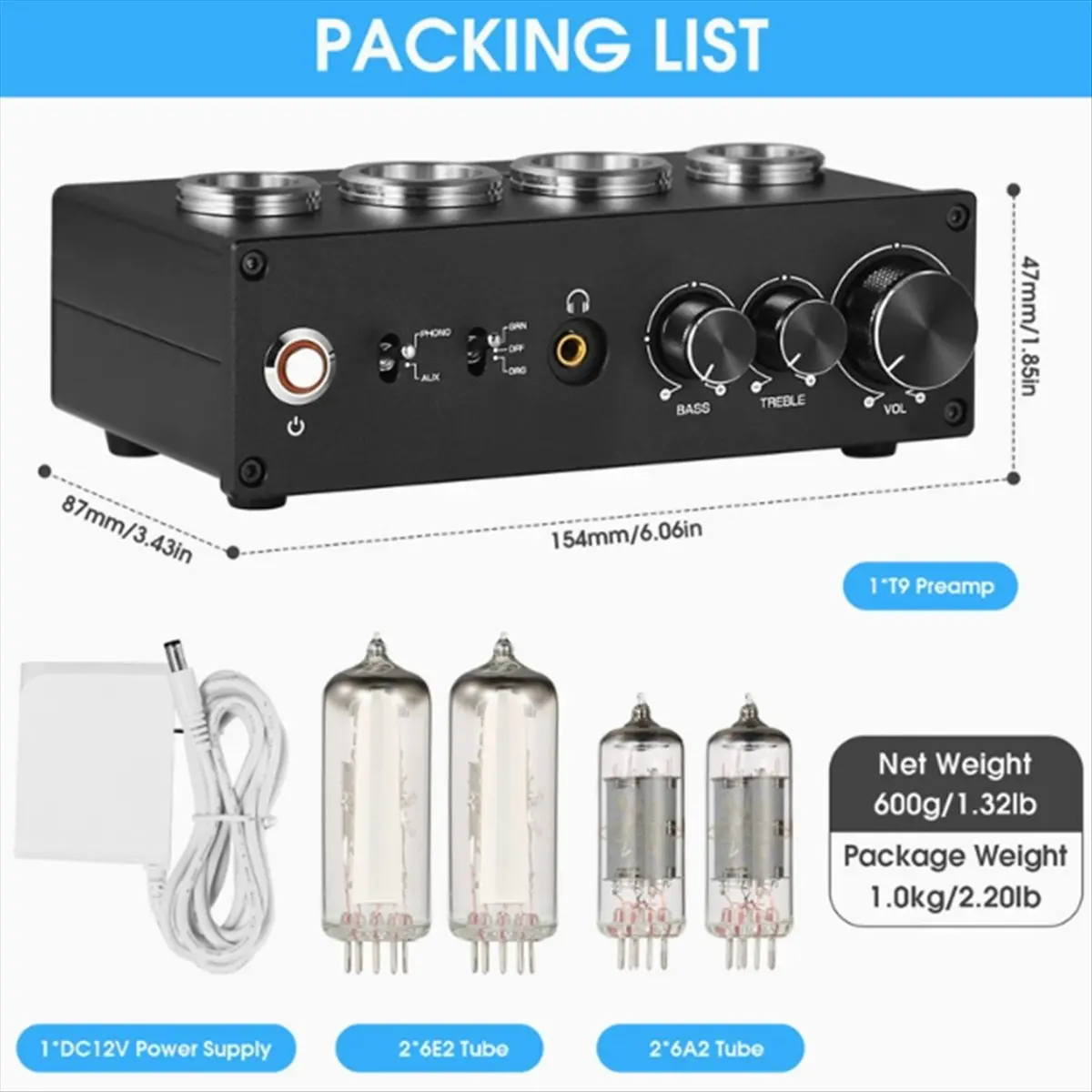 【♮•▲Today-Only!】T9 Mini 6E2 mm/ Phono Stage Turntable Preamp HiFi Stereo Audio Vacuum Tube Preamplifier Dekstop Headphone Amp