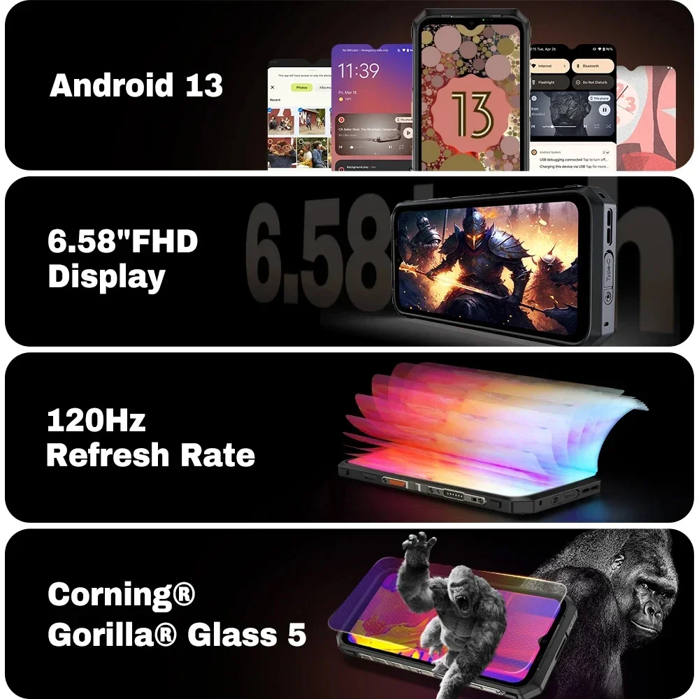 Ulefone-パワーアーマー18ウルトラ5g,頑丈な携帯電話,6.58インチfhd 24gb ram 512gb rom,android 13,108mp,9600mah,66w,NFC